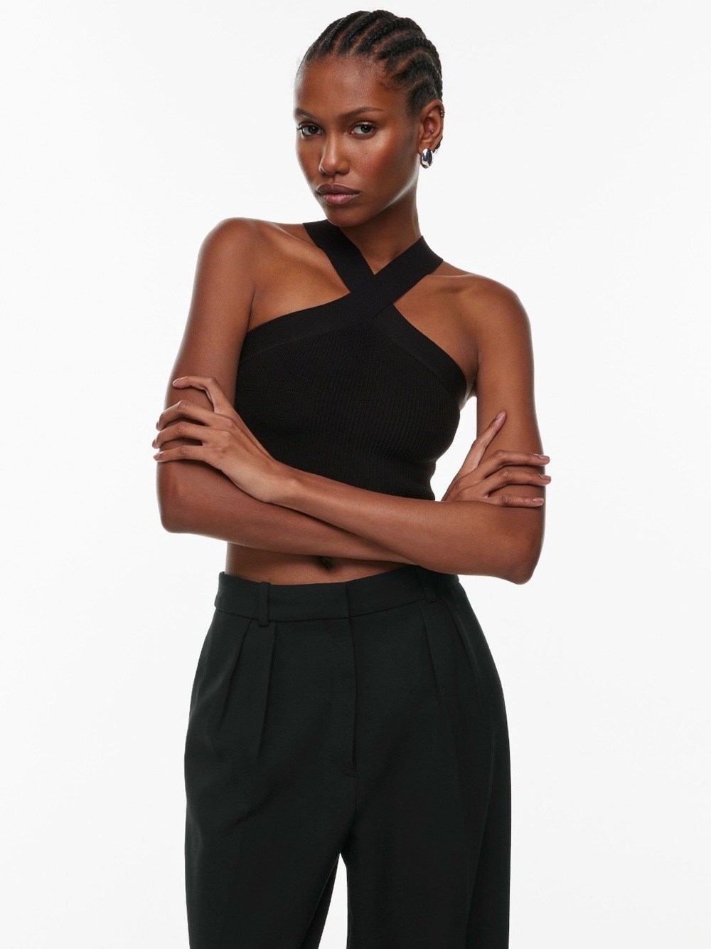 Babaton / Aritzia sculpt knit black criss cross tank Ribbed Crop Top